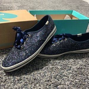 Kate Spade x Keds blue glittery sneakers